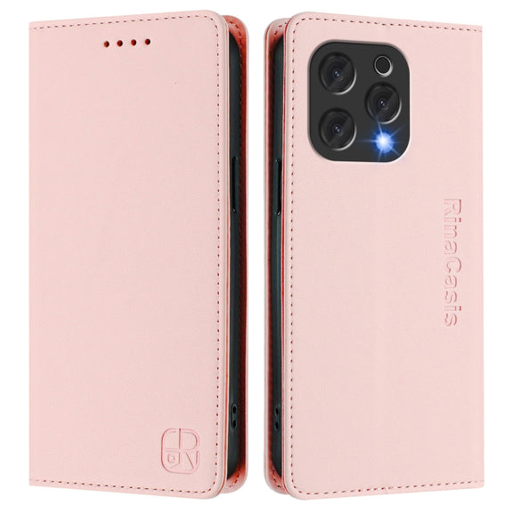 For DOOGEE N55 Plus RC01 Dual-Folded Magnetic Suction RFID Leather Phone Case(Pink)