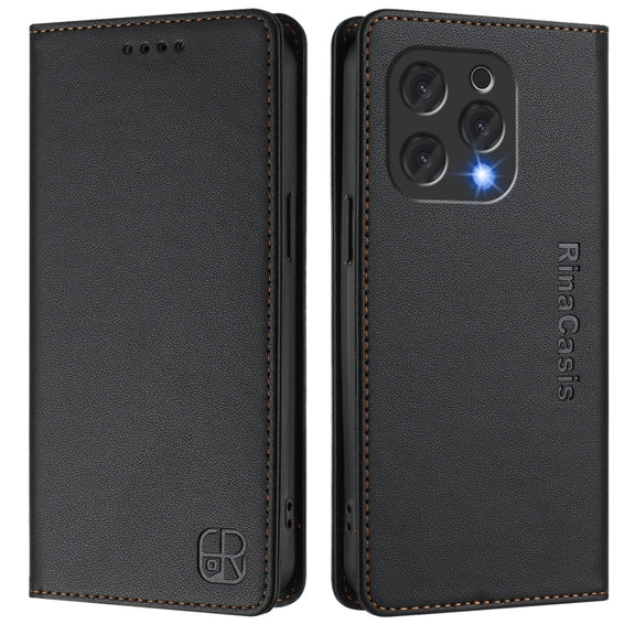 For DOOGEE N55 Plus RC01 Dual-Folded Magnetic Suction RFID Leather Phone Case(Black)
