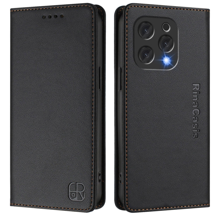 For DOOGEE N55 Plus RC01 Dual-Folded Magnetic Suction RFID Leather Phone Case(Black)