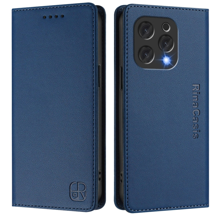 For DOOGEE N55 Plus RC01 Dual-Folded Magnetic Suction RFID Leather Phone Case(Dark Blue)