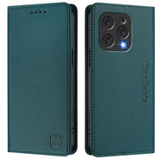 For DOOGEE N55 Plus RC01 Dual-Folded Magnetic Suction RFID Leather Phone Case(Dark Green)