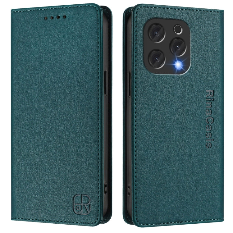 For DOOGEE N55 Plus RC01 Dual-Folded Magnetic Suction RFID Leather Phone Case(Dark Green)