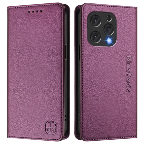 For DOOGEE N55 Plus RC01 Dual-Folded Magnetic Suction RFID Leather Phone Case(Violet)