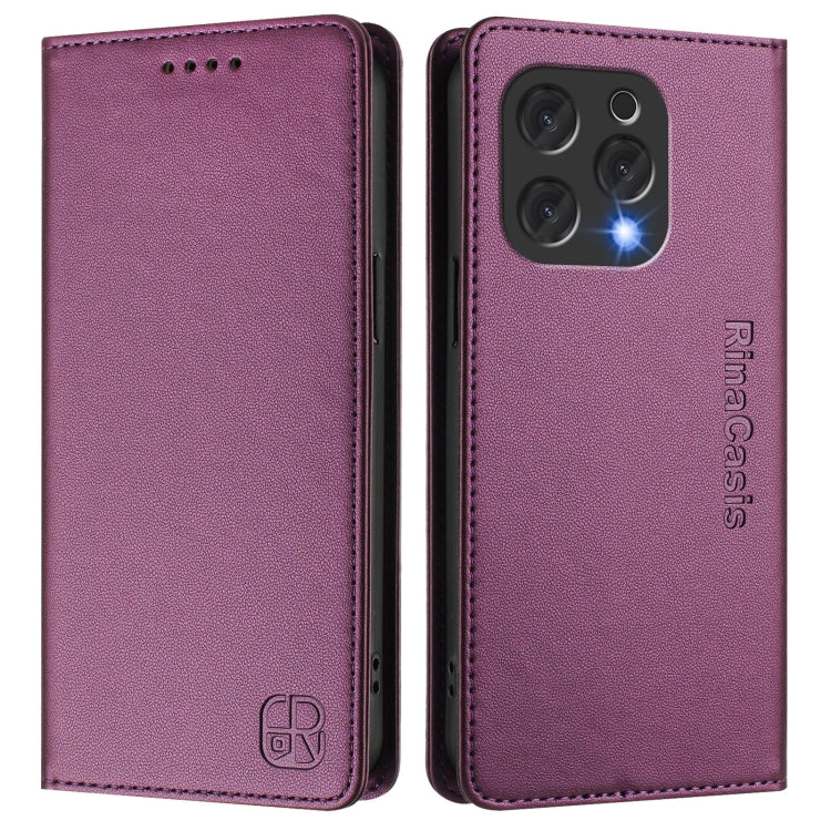 For DOOGEE N55 Plus RC01 Dual-Folded Magnetic Suction RFID Leather Phone Case(Violet)