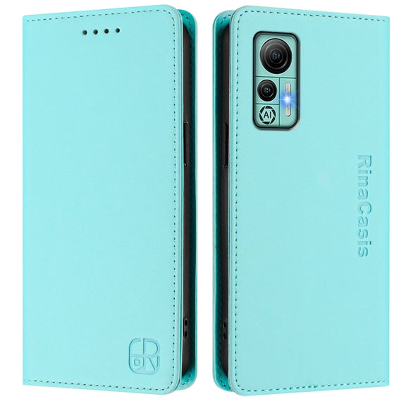 For Ulefone Note 14 RC01 Dual-Folded Magnetic Suction RFID Leather Phone Case(Mint Green)