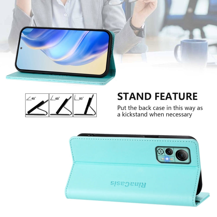 For Ulefone Note 14 RC01 Dual-Folded Magnetic Suction RFID Leather Phone Case(Mint Green)