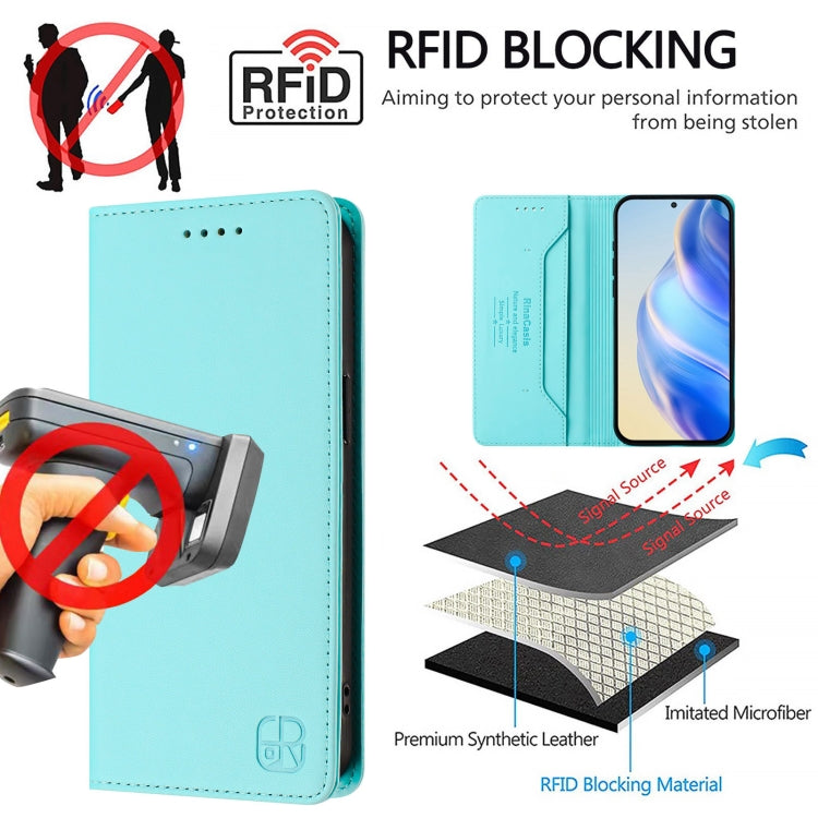 For Ulefone Note 14 RC01 Dual-Folded Magnetic Suction RFID Leather Phone Case(Mint Green)