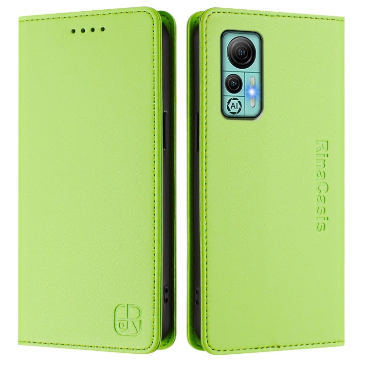For Ulefone Note 14 RC01 Dual-Folded Magnetic Suction RFID Leather Phone Case(Grass Green)
