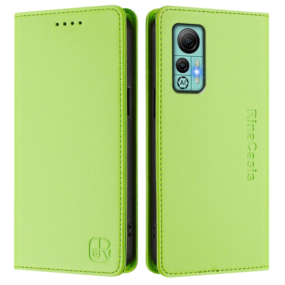 For Ulefone Note 14 RC01 Dual-Folded Magnetic Suction RFID Leather Phone Case(Grass Green)
