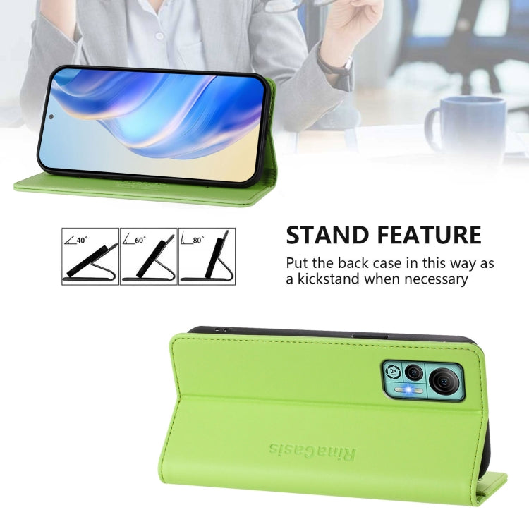 For Ulefone Note 14 RC01 Dual-Folded Magnetic Suction RFID Leather Phone Case(Grass Green)