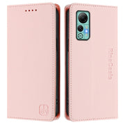 For Ulefone Note 14 RC01 Dual-Folded Magnetic Suction RFID Leather Phone Case(Pink)