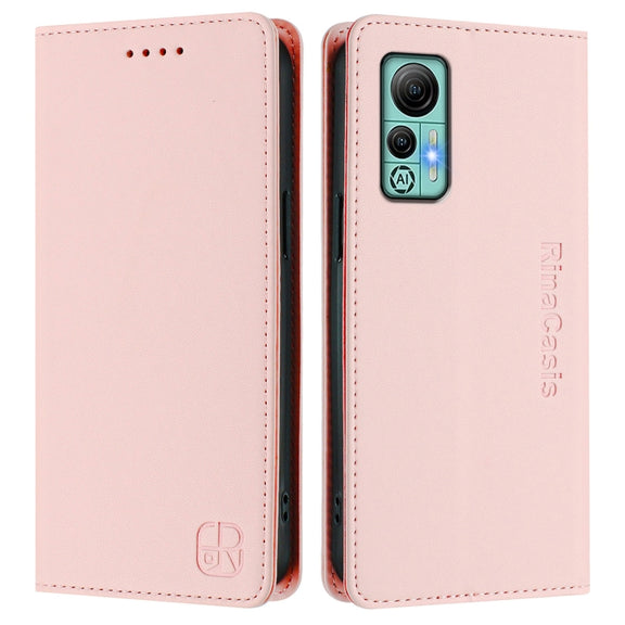 For Ulefone Note 14 RC01 Dual-Folded Magnetic Suction RFID Leather Phone Case(Pink)