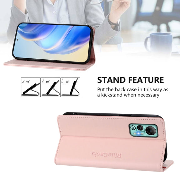 For Ulefone Note 14 RC01 Dual-Folded Magnetic Suction RFID Leather Phone Case(Pink)