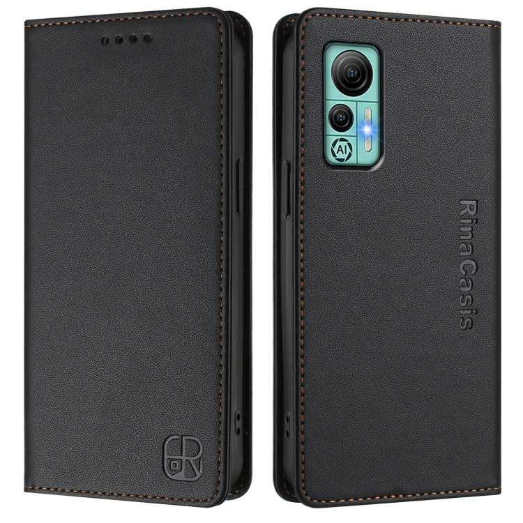 For Ulefone Note 14 RC01 Dual-Folded Magnetic Suction RFID Leather Phone Case(Black)