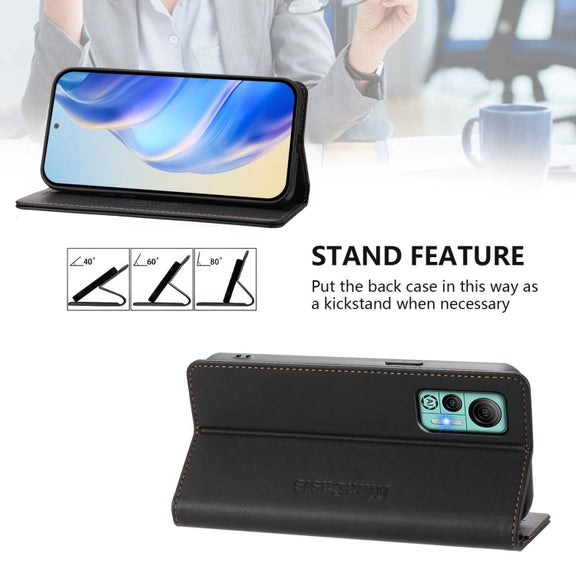For Ulefone Note 14 RC01 Dual-Folded Magnetic Suction RFID Leather Phone Case(Black)