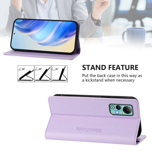 For Ulefone Note 14 RC01 Dual-Folded Magnetic Suction RFID Leather Phone Case(Light Purple)
