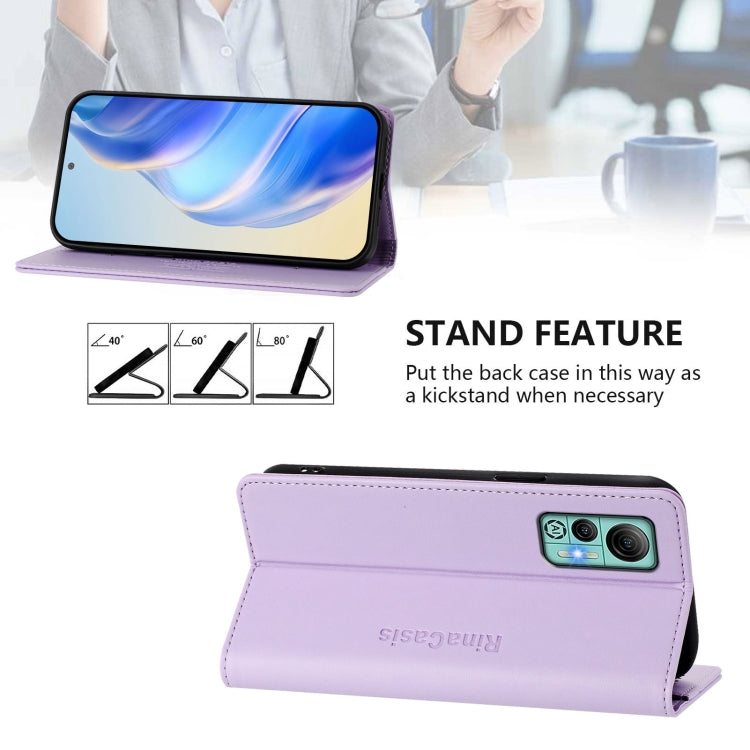 For Ulefone Note 14 RC01 Dual-Folded Magnetic Suction RFID Leather Phone Case(Light Purple)