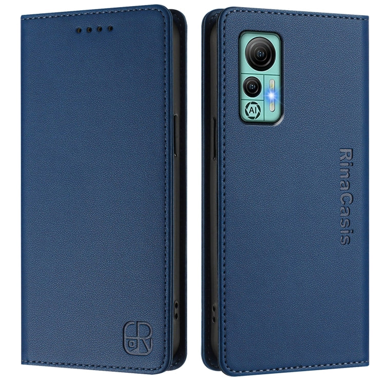 For Ulefone Note 14 RC01 Dual-Folded Magnetic Suction RFID Leather Phone Case(Dark Blue)