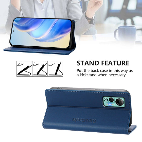 For Ulefone Note 14 RC01 Dual-Folded Magnetic Suction RFID Leather Phone Case(Dark Blue)