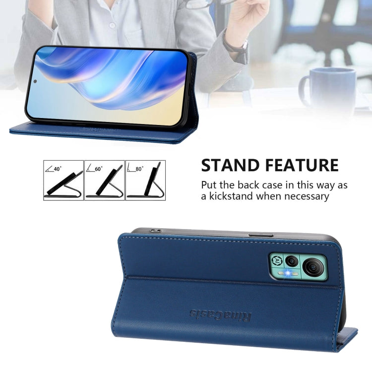 For Ulefone Note 14 RC01 Dual-Folded Magnetic Suction RFID Leather Phone Case(Dark Blue)