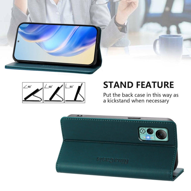 For Ulefone Note 14 RC01 Dual-Folded Magnetic Suction RFID Leather Phone Case(Dark Green)