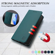 For Ulefone Note 14 RC01 Dual-Folded Magnetic Suction RFID Leather Phone Case(Dark Green)