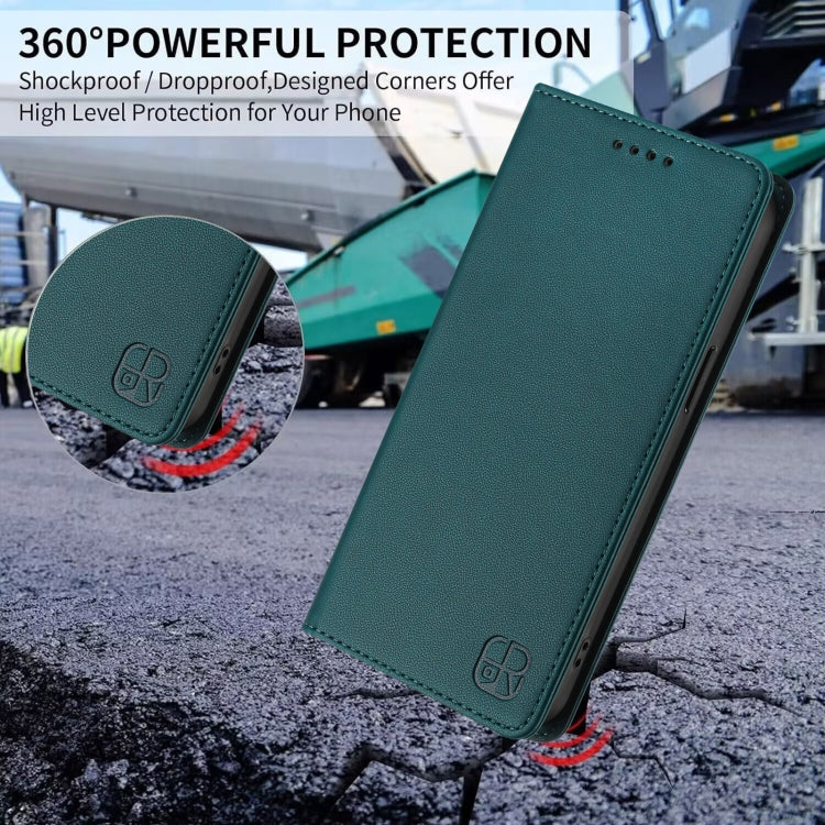 For Ulefone Note 14 RC01 Dual-Folded Magnetic Suction RFID Leather Phone Case(Dark Green)