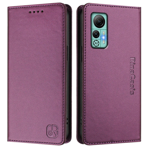For Ulefone Note 14 RC01 Dual-Folded Magnetic Suction RFID Leather Phone Case(Violet)