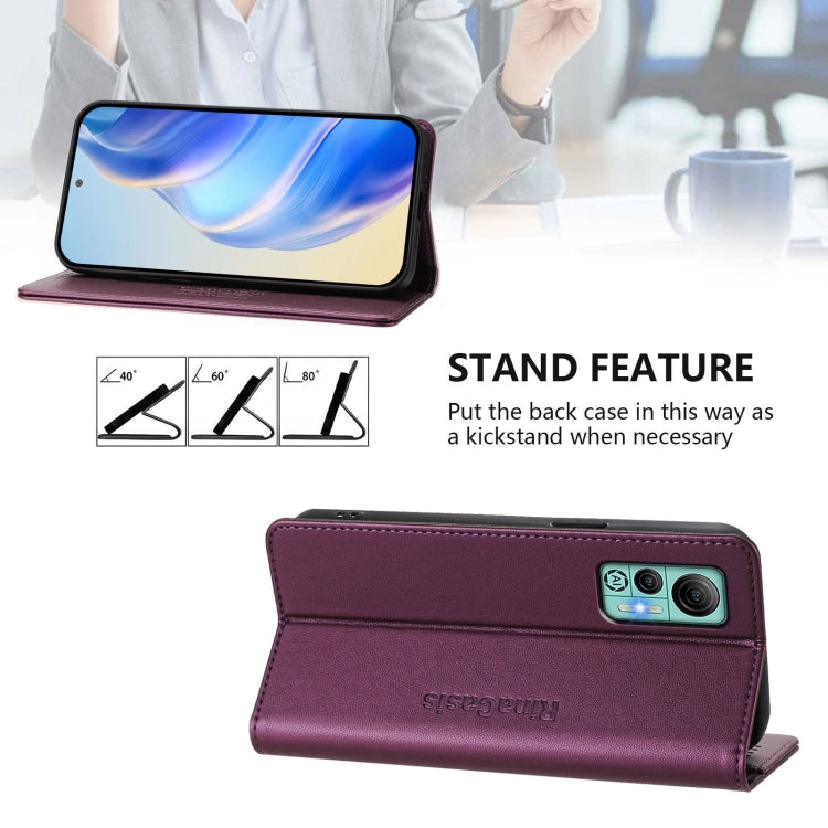 For Ulefone Note 14 RC01 Dual-Folded Magnetic Suction RFID Leather Phone Case(Violet)