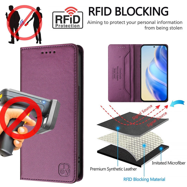 For Ulefone Note 14 RC01 Dual-Folded Magnetic Suction RFID Leather Phone Case(Violet)