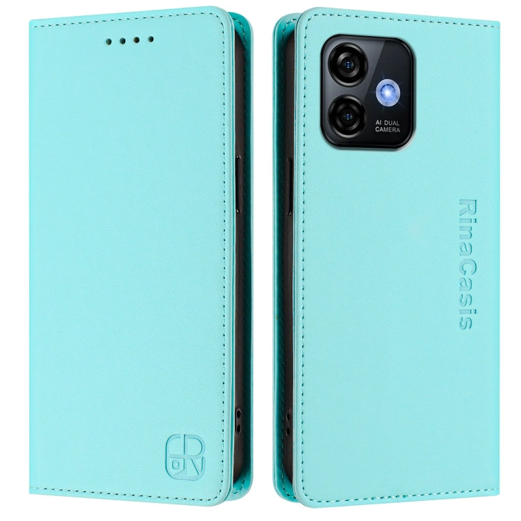 For Ulefone Note 16 Pro RC01 Dual-Folded Magnetic Suction RFID Leather Phone Case(Mint Green)
