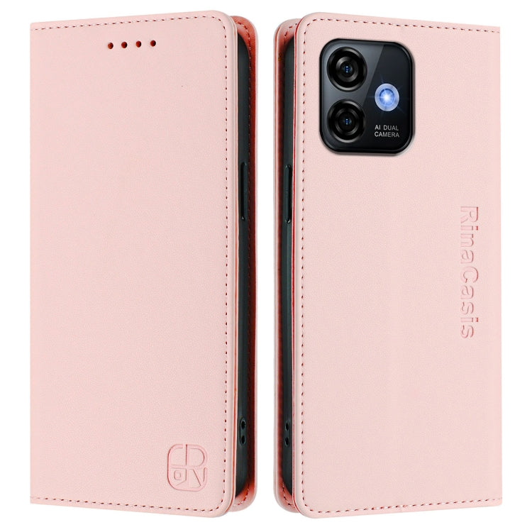 For Ulefone Note 16 Pro RC01 Dual-Folded Magnetic Suction RFID Leather Phone Case(Pink)