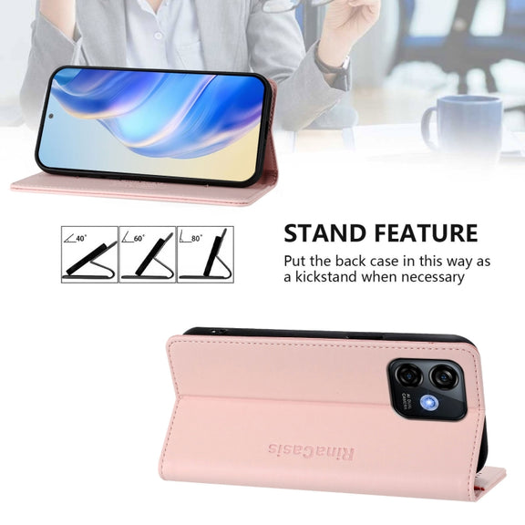 For Ulefone Note 16 Pro RC01 Dual-Folded Magnetic Suction RFID Leather Phone Case(Pink)