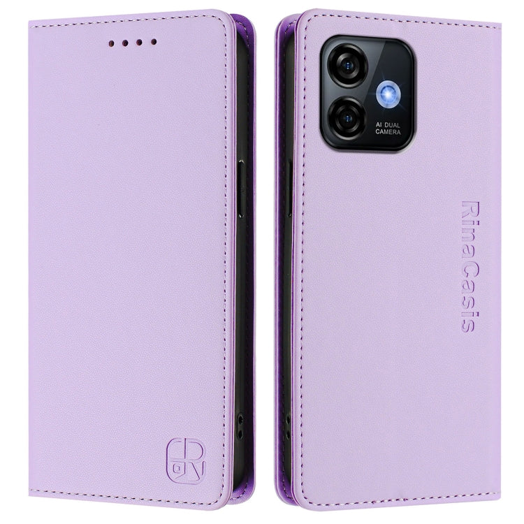 For Ulefone Note 16 Pro RC01 Dual-Folded Magnetic Suction RFID Leather Phone Case(Light Purple)