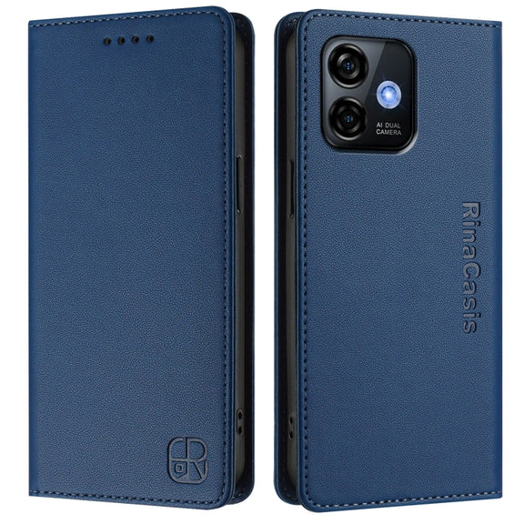 For Ulefone Note 16 Pro RC01 Dual-Folded Magnetic Suction RFID Leather Phone Case(Dark Blue)