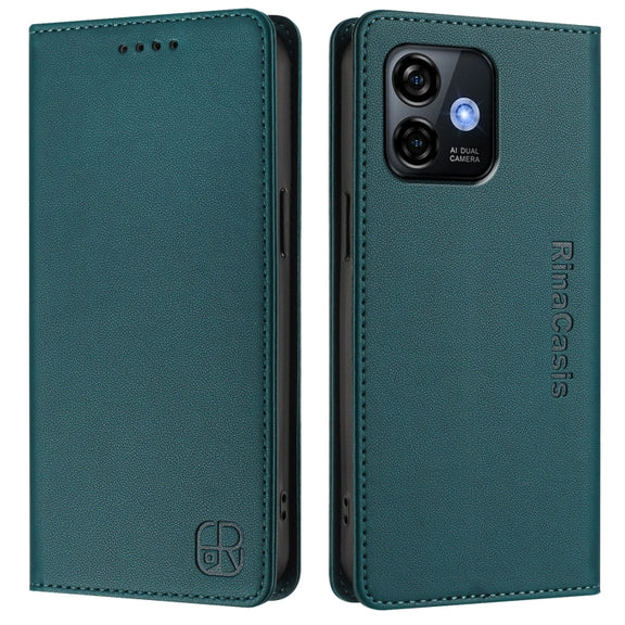 For Ulefone Note 16 Pro RC01 Dual-Folded Magnetic Suction RFID Leather Phone Case(Dark Green)