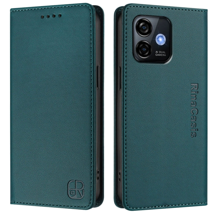 For Ulefone Note 16 Pro RC01 Dual-Folded Magnetic Suction RFID Leather Phone Case(Dark Green)