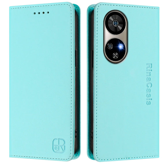 For Ulefone Note 17 Pro RC01 Dual-Folded Magnetic Suction RFID Leather Phone Case(Mint Green)