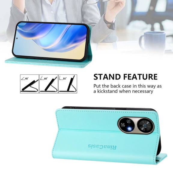 For Ulefone Note 17 Pro RC01 Dual-Folded Magnetic Suction RFID Leather Phone Case(Mint Green)