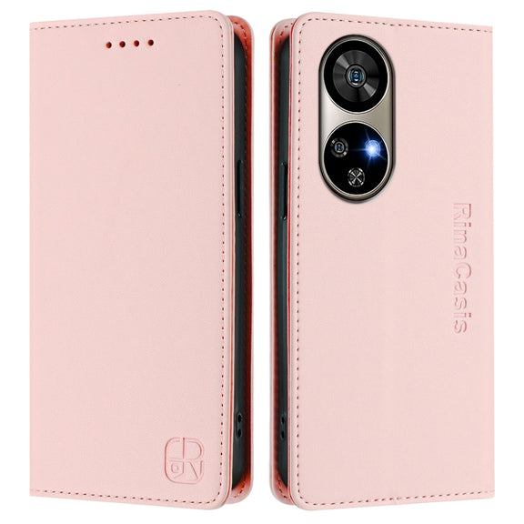 For Ulefone Note 17 Pro RC01 Dual-Folded Magnetic Suction RFID Leather Phone Case(Pink)