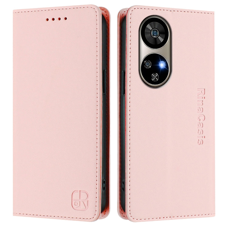 For Ulefone Note 17 Pro RC01 Dual-Folded Magnetic Suction RFID Leather Phone Case(Pink)