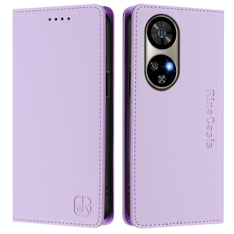 For Ulefone Note 17 Pro RC01 Dual-Folded Magnetic Suction RFID Leather Phone Case(Light Purple)