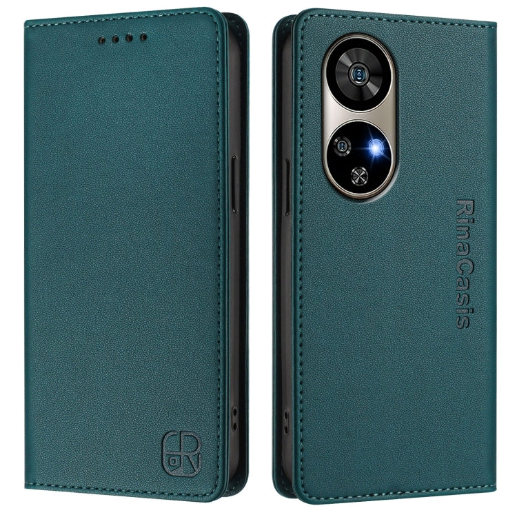For Ulefone Note 17 Pro RC01 Dual-Folded Magnetic Suction RFID Leather Phone Case(Dark Green)