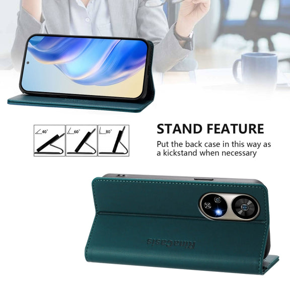 For Ulefone Note 17 Pro RC01 Dual-Folded Magnetic Suction RFID Leather Phone Case(Dark Green)