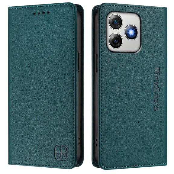 For Ulefone Note 18 Ultra 5G RC01 Dual-Folded Magnetic Suction RFID Leather Phone Case(Dark Green)