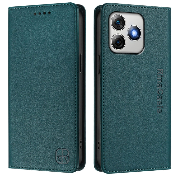 For Ulefone Note 18 Ultra 5G RC01 Dual-Folded Magnetic Suction RFID Leather Phone Case(Dark Green)