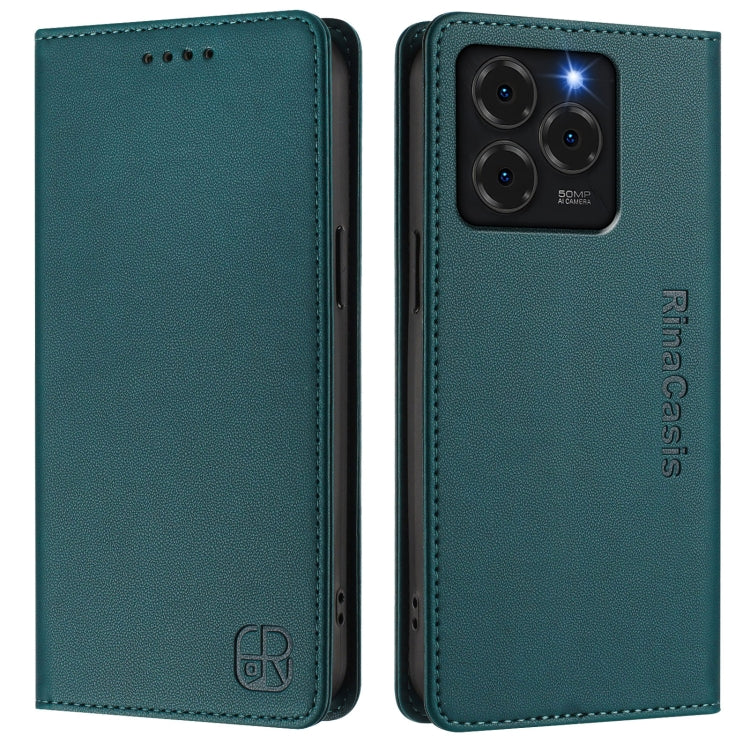 For Ulefone Note 20 Pro RC01 Dual-Folded Magnetic Suction RFID Leather Phone Case(Dark Green)