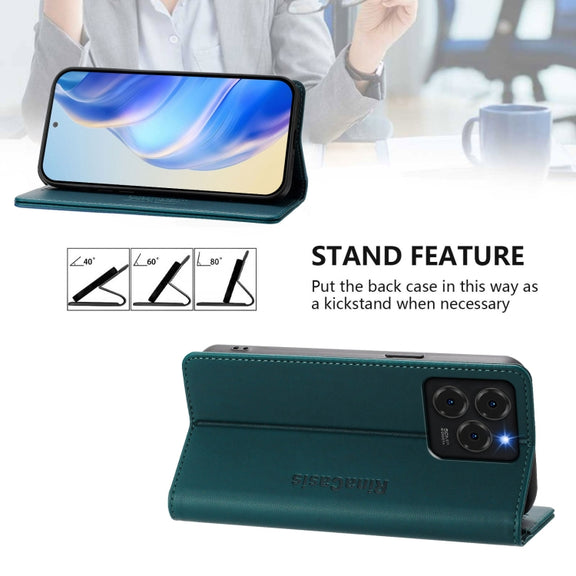For Ulefone Note 20 Pro RC01 Dual-Folded Magnetic Suction RFID Leather Phone Case(Dark Green)