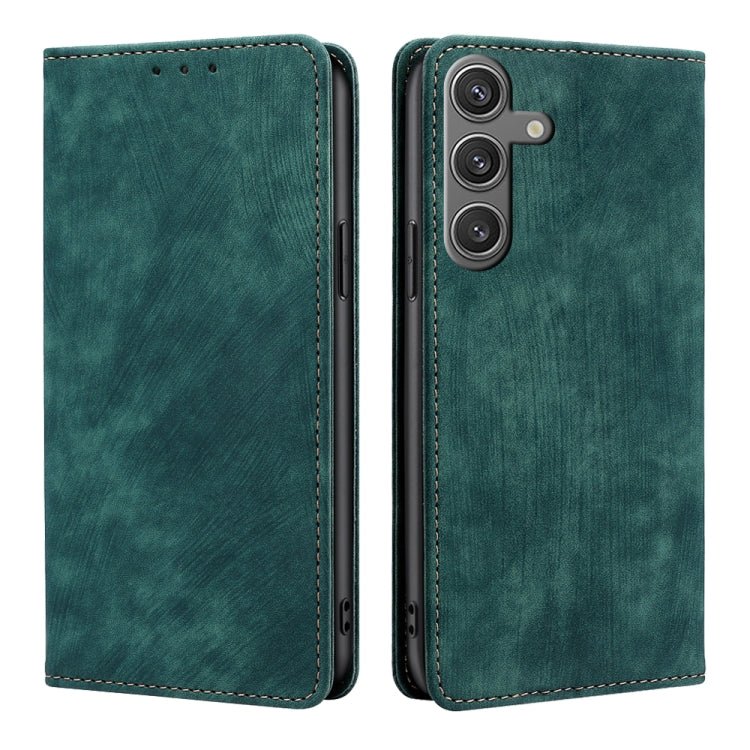 For Samsung Galaxy S25 5G RFID Anti-theft Brush Magnetic Leather Phone Case(Green)