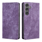 For Samsung Galaxy S25 5G RFID Anti-theft Brush Magnetic Leather Phone Case(Purple)